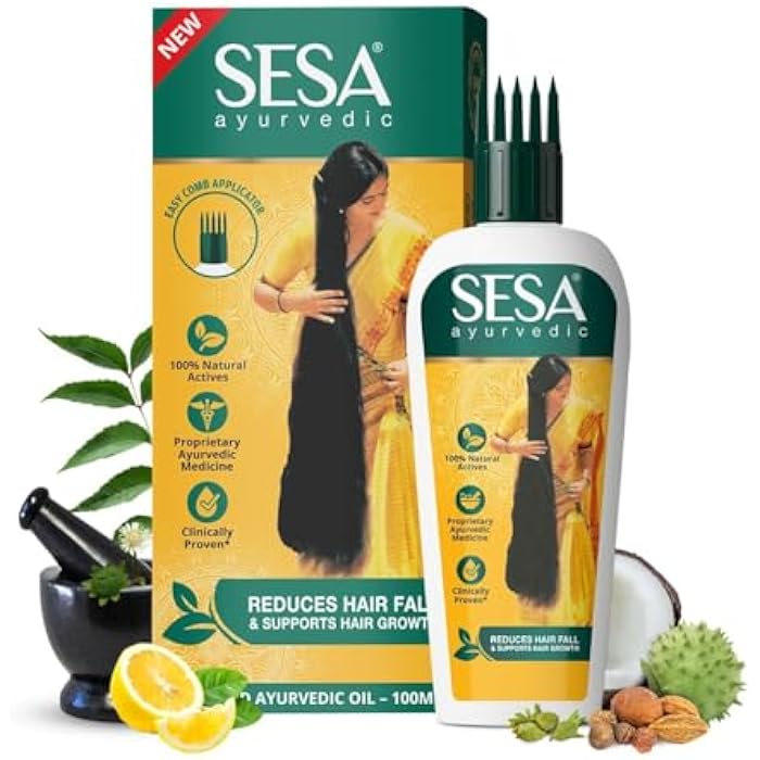 Sesa Ayurvedic Hair Oil for Hair Fall and Hair Growth | 5000 Year Old Kshir Pak Vidhi, Bhringraj & 17 Rare Herbs with 5 Nourishing Oils | All Hair Types | NO Mineral Oil | 100 ml (Pack of 1)